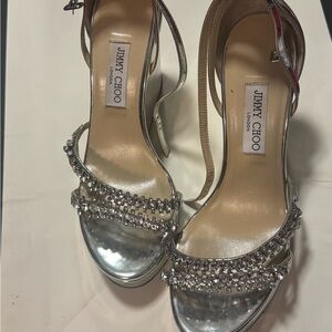 Jimmy Choo Metallic Silver Strappy Heels